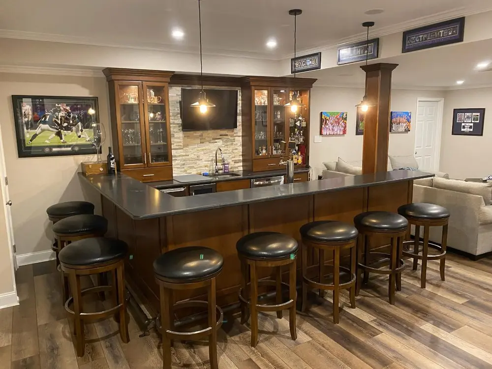 Basement remodeling west chester pa - Basement bar and finished basements job. Our team of contractors has worked on finished basements in west chester pa. They have even added a basement bathroom to projects before.