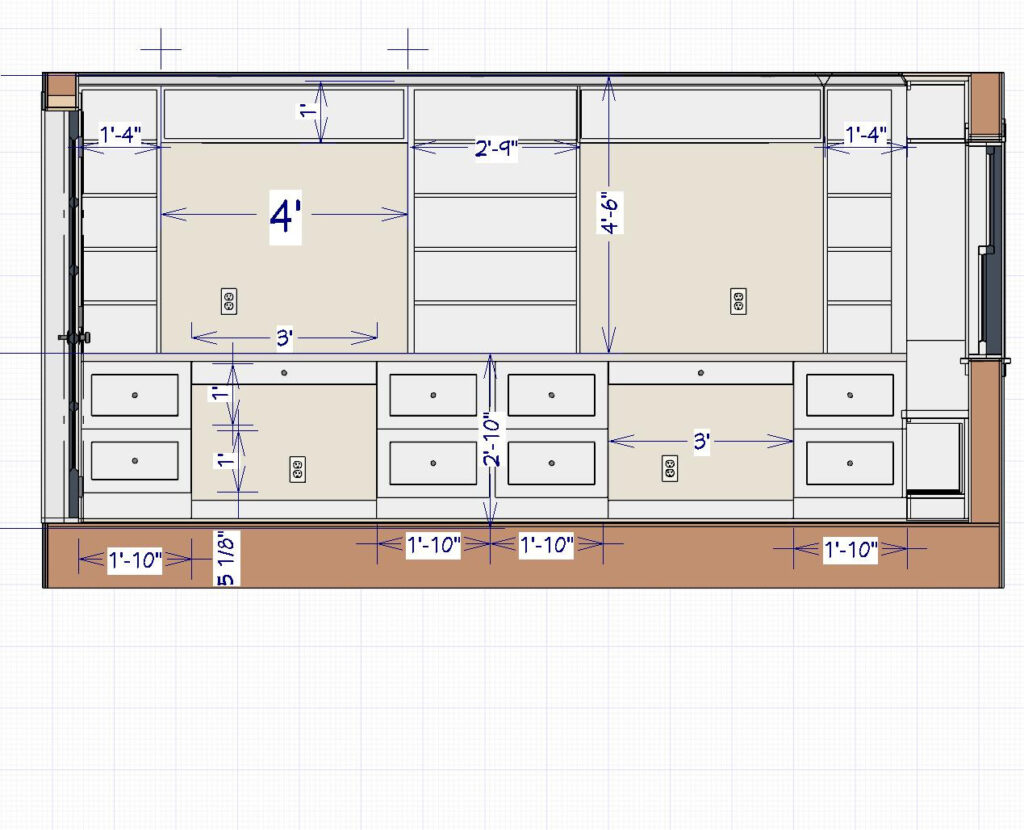 Plans including a built in desk, solid wood edges, and home office cabinets to provide maximum storage. Raised panel doors, home office cabinets, built in desk, computer tower, vented cabinets, drawer fronts, multiple workstations, and other office equipment